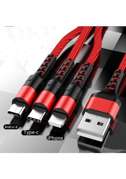 3in1 Veri USB Kablosu iPhone Için Hızlı Şarj Cihazı Şarj Kablosu Android Telefon Için Tip C Xiaomi Huawei Samsung Şarj Kablosu iPad Için (Yurt Dışından)