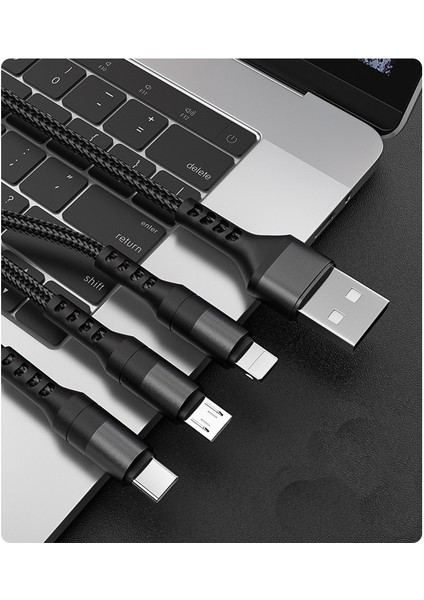 3in1 Veri USB Kablosu iPhone Için Hızlı Şarj Cihazı Şarj Kablosu Android Telefon Için Tip C Xiaomi Huawei Samsung Şarj Kablosu iPad Için (Yurt Dışından) fırsatları