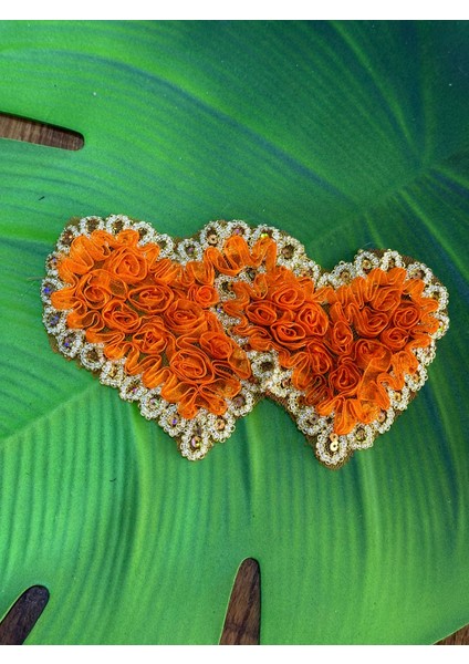 20X12 cm Payet Işleme Kabartma Kalp Iki Kalp Arma Aplike Dikiş Giyim Aksesuarı