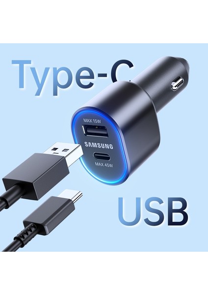 45W Orijinal Tip C Araç Şarj Cihazı USB A 60W Hızlı Şarj Pd Carregador Samsung Galaxy S22 Ultra S21 S20 Not 20 Tab S8 Tipo (Yurt Dışından) modelleri