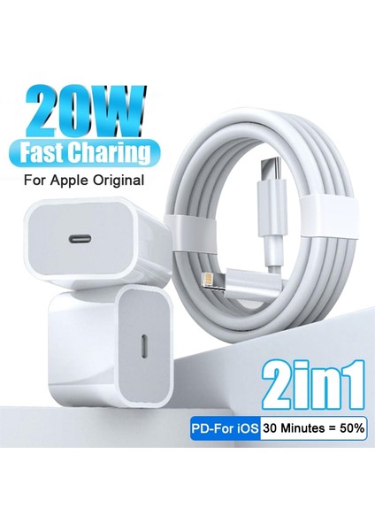 Apple Için Orijinal 20W Hızlı Şarj Cihazı iPhone 14 13 11 12 Pro Max Artı Mini Xs Xr Hızlı Şarj Cihazı USB C Tipi C Hızlı Şarj Kablosu (Yurt Dışından)