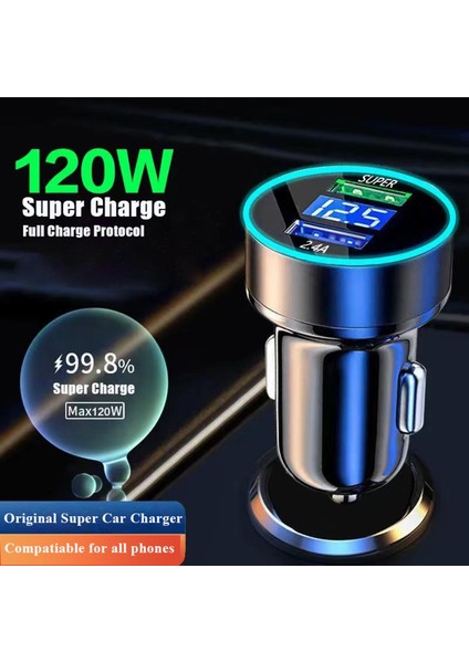 USB Araç Şarj Çift Bağlantı Noktalı 120W Süper Hızlı Şarj Adaptörü Samsung Galaxy Xiaomi Huawei iPhone 13 12 11 Pro Max 7 8 Artı (Yurt Dışından)