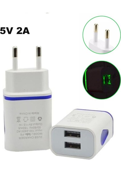 Evrensel USB Duvar Şarj Cihazı Çift Bağlantı Noktası 2A Çıkış LED Işık Seyahat Fişi Güç Adaptörü iPhone Akıllı Telefon Için Uyumlu Ab Tak (Yurt Dışından)