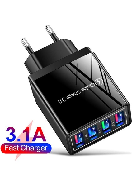 Şarj Kafası 12W 4 USB Cihazları Cep Telefonu Şarj Cihazı 3A Renkli Şarj Kafası Abd / Ab / Ingiltere Tak Siyah Kabuk iPhone Xiaomi Için (Yurt Dışından)