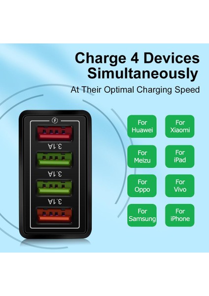 Şarj Kafası 12W 4 USB Cihazları Cep Telefonu Şarj Cihazı 3A Renkli Şarj Kafası Abd / Ab / Ingiltere Tak Siyah Kabuk iPhone Xiaomi Için (Yurt Dışından) fiyatları