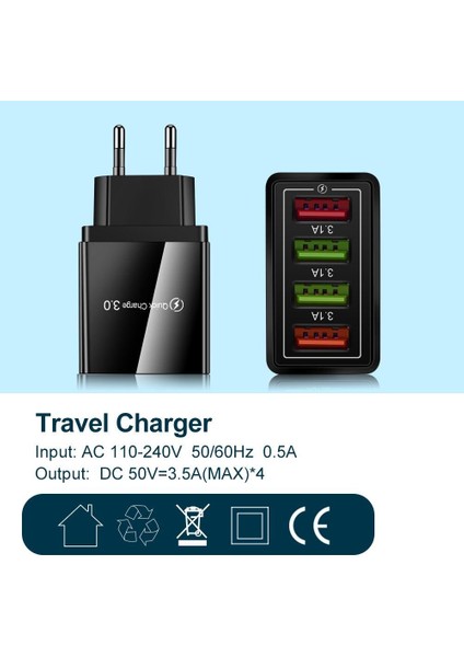 Şarj Kafası 12W 4 USB Cihazları Cep Telefonu Şarj Cihazı 3A Renkli Şarj Kafası Abd / Ab / Ingiltere Tak Siyah Kabuk iPhone Xiaomi Için (Yurt Dışından) modelleri