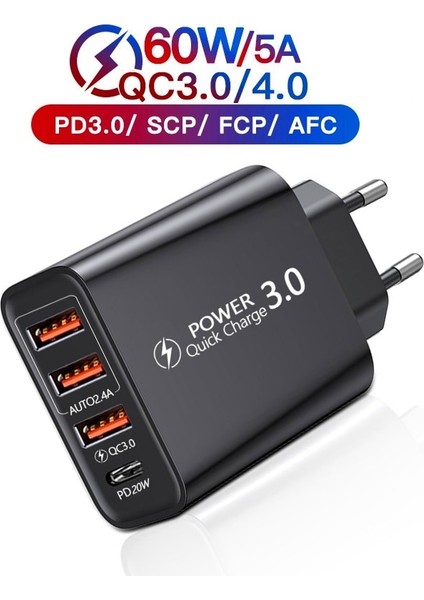 Olaf 60W USB Hızlı Şarj Cihazı Tip C Cep Telefonu USB C Şarj Cihazı 4 Port Pd Hızlı Şarj 3.0 Güç Adaptörü iPhone Samsung Xiaomi Için (Yurt Dışından)