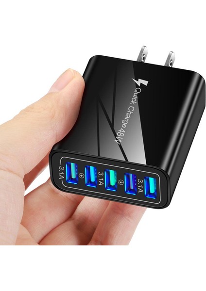 Twitch 48W Şarj Cihazı Hızlı Şarj Qc 3.0 Standart Adaptör 5 USB Bağlantı Noktalı Duvar Şarj Cihazı (Yurt Dışından)