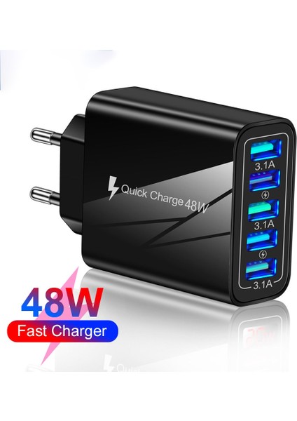 Twitch 48W Şarj Cihazı Hızlı Şarj Qc 3.0 Standart Adaptör 5 USB Bağlantı Noktalı Duvar Şarj Cihazı (Yurt Dışından) indirimleri