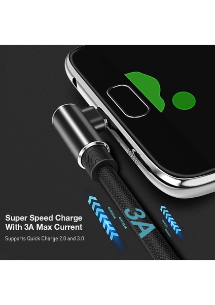 Suntaiho Mikro Şarj Kablosu Xiaomi Redmi Için 7 4x Samsung S7 Lg Android 90 Derece Dirsek Naylon Örgülü 3A Hızlı USB Veri Şarj Cihazı (Yurt Dışından) modelleri