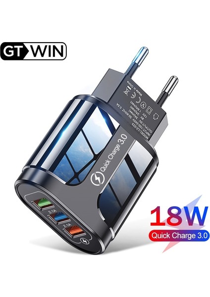 Gtwın 3 Port USB Şarj Aleti iPhone 12 Duvar Hızlı Şarj Cihazı 3.0 Cep Telefonu Şarj Adaptörü Samsung Xiaomi Mi Not 10 Huawei (Yurt Dışından)
