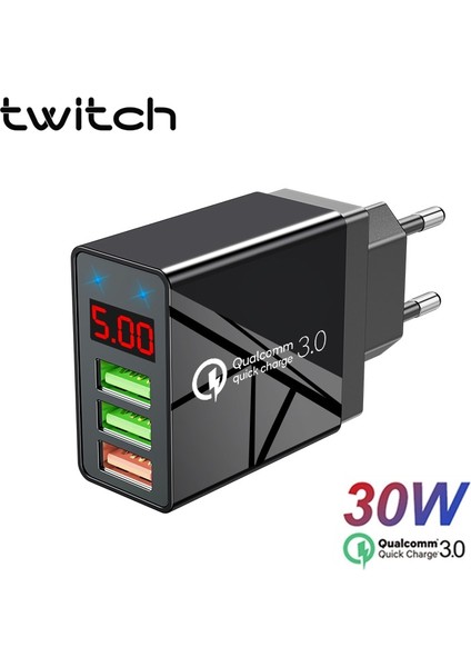 Twitch LED Ekran Hızlı Şarj Cihazı Hızlı Şarj 3.0 Qc 30W USB Şarj Cihazı iPhone 11 Için Telefon Duvar Şarj Cihazı Samsung S10 Xiaomi 9 (Yurt Dışından)