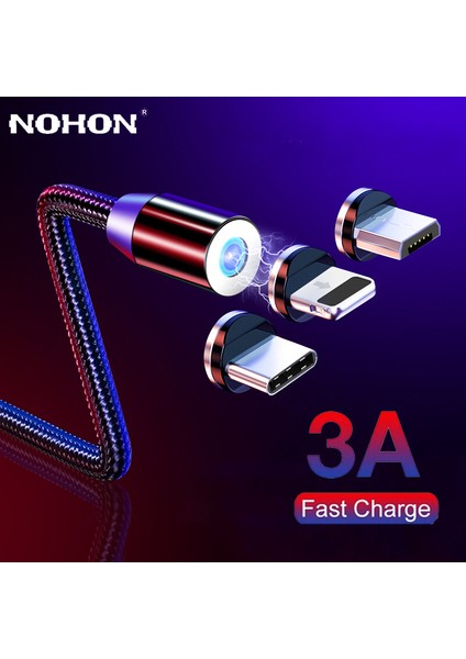 Manyetik USB Şarj Kablosu USB C Tipi Telefon Kablosu Mıknatıslı Telefon Şarj Cihazı Mikro USB iPhone 14 13 12 Pro Max Xiaomi Huawei (Yurt Dışından)