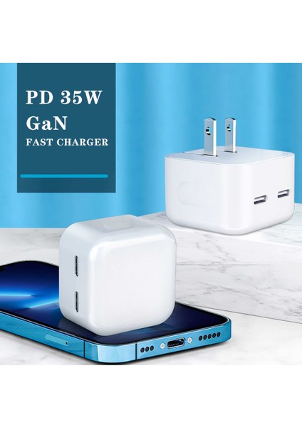 35W Gan Şarj Cihazı 2 Bağlantı Noktalı Hızlı Şarj C Tipi Pd Hızlı Şarj Cihazı Taşınabilir Seyahat Duvar USB C iPhone Şarj Cihazı 13 12 11 Pro Max iPad (Yurt Dışından)