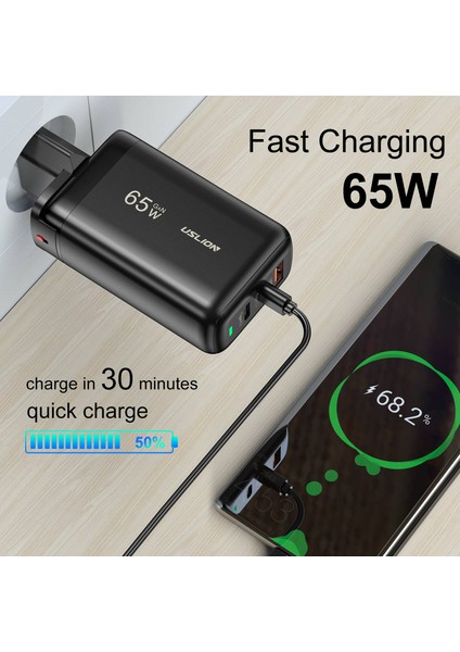 Uslıon 65W Gan USB Tip C Şarj Cihazı Dizüstü Macbook Qc Pd 3.0 Hızlı Şarj Telefon Adaptörü Samsung iPhone 14 13 Pro Poco F4 X4 (Yurt Dışından) fiyatları