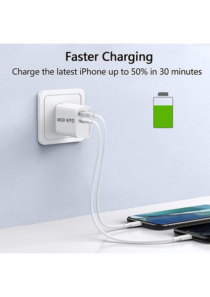 Duvar 65W Hızlı Şarj Cihazı Qc3.0 Gan Telefon Şarj Cihazı Usb-C Bağlantı Noktası Evrensel Tablet Dizüstü Bilgisayar Abd, Ab Ingıltere Au Tak Bloğu iPhone 13/12/11 Pro (Yurt Dışından) modelleri