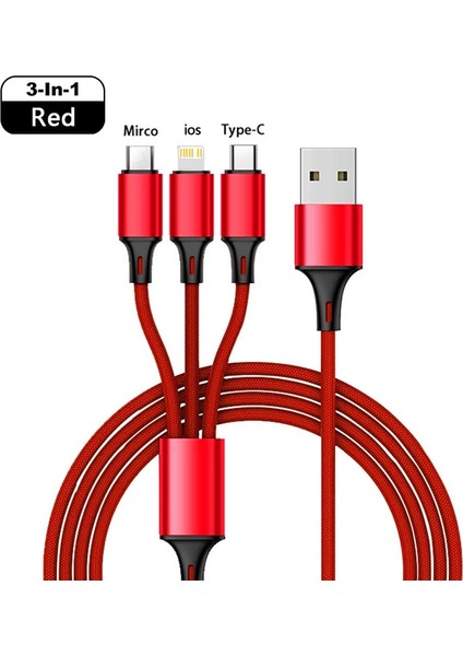 Tkey 3 In 1 Mikro USB C Tipi Şarj Aleti Kablosu Çoklu USB Bağlantı Noktası Çoklu USB Şarj Kablosu iPhone Xiaomi Huawei Için Hızlı Şarj Kablosu (Yurt Dışından)