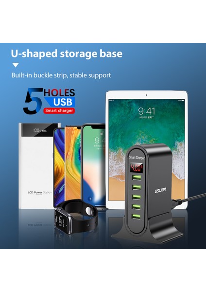 Uslıon 5 Port USB Şarj Aleti Xiaomi LED Ekran Çoklu USB Şarj Istasyonu Evrensel Telefon Masaüstü Duvar Ev Ab Abd Ingiltere Tak (Yurt Dışından) fırsatları