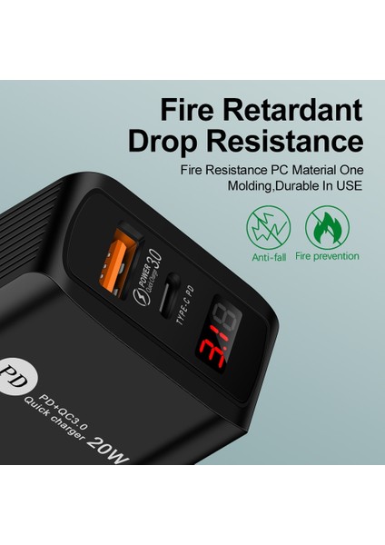 LED Ekran USB Şarj Aleti Qc 3.0 Hızlı Şarj Ab Abd Ingiltere Tak Adaptörü iPhone Telefon Için 20W Hızlı Şarj Tipi C Pd Bağlantı Noktası Şarj Cihazı (Yurt Dışından) fırsatları