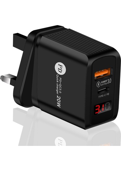 LED Ekran USB Şarj Aleti Qc 3.0 Hızlı Şarj Ab Abd Ingiltere Tak Adaptörü iPhone Telefon Için 20W Hızlı Şarj Tipi C Pd Bağlantı Noktası Şarj Cihazı (Yurt Dışından) indirimleri