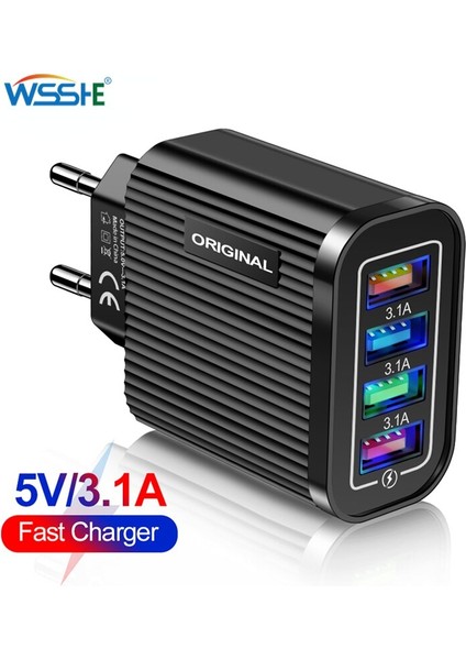 IPhone Şarj Cihazı Için 5V 3.1A USB Şarj Cihazı 4 Port Hızlı Şarj Duvar Telefonu Şarj Cihazı IPhone Samsung Xiaomi Için USB Adaptörü (Yurt Dışından)