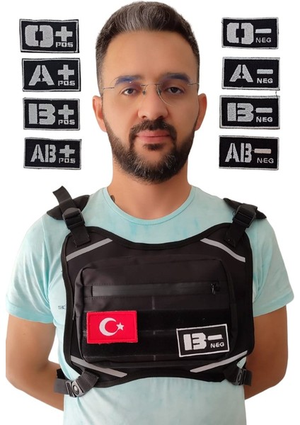 Motorcu Göğüs Çantası Kırmızı Reflektörlü Su Geçirmez Kan Grubu Seçenekli