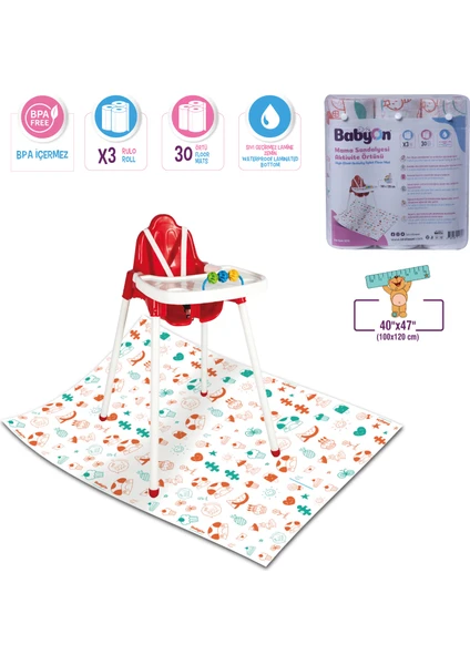 Baby OnMama Sandalyesi Altı Ve Aktivite Örtüsü | 100x120 Cm | 3'lü Paket | 30 Adet | Kullan At | Love Desen