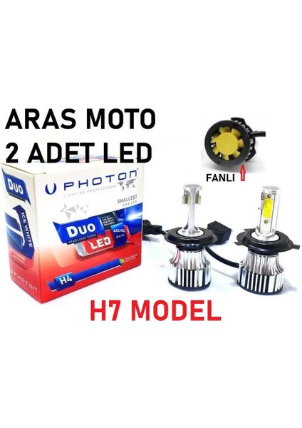 H7 Photon Fanlı Xenon LED Beyaz Ampül H7 12-24 V Duo Soğutucu Fanlı Model 2 Adet-Aras Moto
