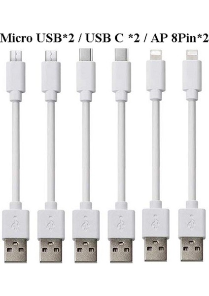 Beyaz 6 Adet Kısa Kablo 25CM Mikro USB C Tipi Tel Şarj Kablosu iphone Android Için 2A Hızlı Şarj Cep Telefonu Şarj Istasyonu (Yurt Dışından)