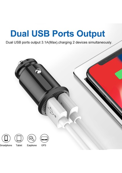 Oppselve USB Araç Şarj Cihazı iPhone Samsung Tablet 3.1A Mini Hızlı Şarj Cihazı Araç Şarj Cihazı Çift USB Araç Telefonu Şarj Adaptörü Arabada (Yurt Dışından) fırsatları