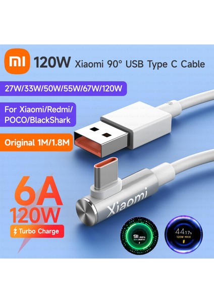 Orijinal Xiaomi 120W 6A USB C Tipi Oyun Hızlı Şarj Kablosu 90 Derece Dirsek Mi 12 11 10 Pro Poco Redmi Not K40 Tipo Şarj Cihazı (Yurt Dışından)