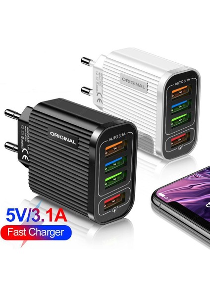 4 Port 20W USB Şarj Aleti Duvar Adaptörü Hızlı Şarj Cihazı Telefon Şarjı Için iphone Samsung Xiaomi Tablet Hızlı Mobil Şarj Cihazı Qc3.0 (Yurt Dışından)