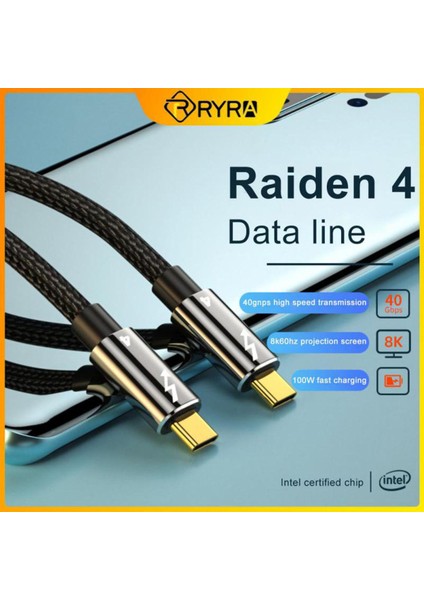Ryra Thunderbolt 4 8k @ 60Hz Veri Transferi ile Uyumlu 100W 5A M1 Macbook 40GBPS Çok Fonksiyonlu Veri Kablosu Için Hızlı Şarj (Yurt Dışından)