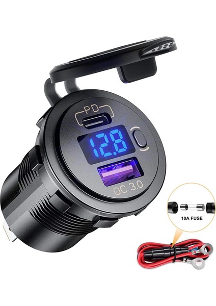 60W Pd Tip C/qc 3.0 USB Şarj Cihazı Düğme Anahtarı LED Voltmetre Güç Çıkışı 12V 24V Araba Kamyon Motosiklet Rv Için Hızlı Şarj (Yurt Dışından)