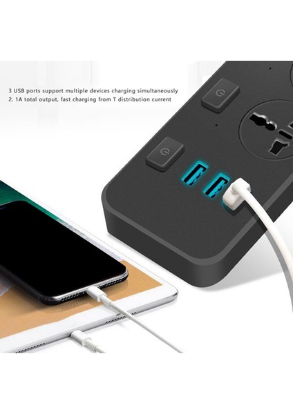 3 USB 5V 2A Bağlantı Noktalı Şerit 2500 Joule 6,5 Feet Uzatma Kablosu Yurt Odası Için Aşırı Gerilim Koruyucu (Yurt Dışından) fırsatları