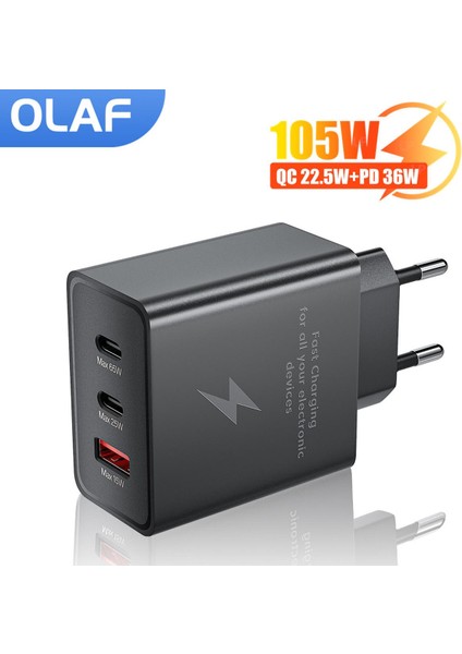 Olaf 105W Max USB Şarj Cihazı Pd USB Tip C 3 Bağlantı Noktalı USB Telefon Şarj Cihazı iPhone 14 Xiaomi Samsung S22 iPad Tabletler Için Hızlı Şarj (Yurt Dışından)