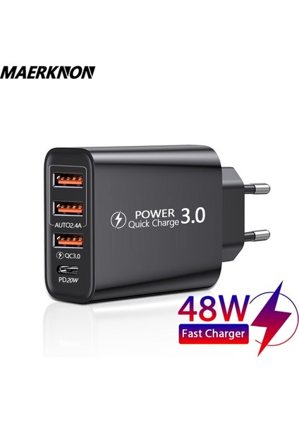 48W USB Şarj Aleti Pd Tipi C Şarj Cihazı iPhone Samsung Xiaomi Için Hızlı Şarj Cep Telefonu Şarj Cihazı 3 Port Hızlı Charge3.0 Adaptörü (Yurt Dışından)