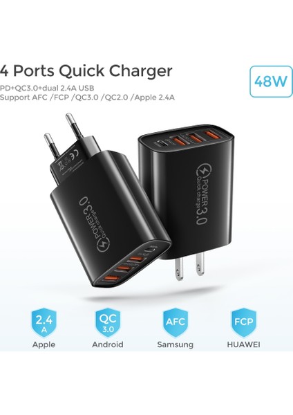 48W USB Şarj Aleti Pd Tipi C Şarj Cihazı iPhone Samsung Xiaomi Için Hızlı Şarj Cep Telefonu Şarj Cihazı 3 Port Hızlı Charge3.0 Adaptörü (Yurt Dışından) fırsatları