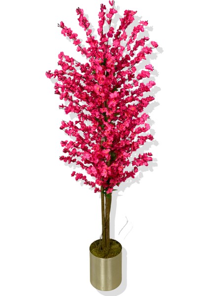 Fuşya Bahar Dalı 160 cm Yapay Ağaç 25X25 Metal Saksı