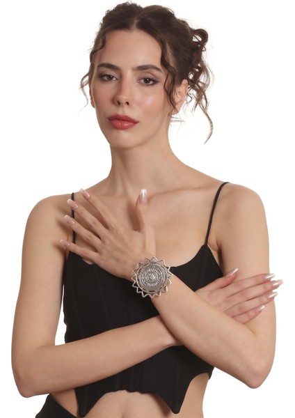 Kadın Antik Gümüş Kaplama Ayarlanabilir Açık Bant Zodyak Figürlü Bileklik fırsatları