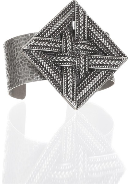 Kadın Antik Gümüş Kaplama Ayarlanabilir Açık Bant Örgü Dokulu Geometrik Figürlü Bileklik indirimleri