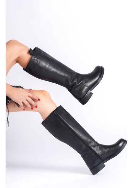 Siyah Deri Kaymaz Kadın Çizme Tmd202351 modelleri