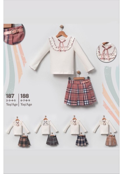 Kız Çocuk Beyaz Pamuklu Body Ekose Şort Etek Alt-Üst Takım fiyatları