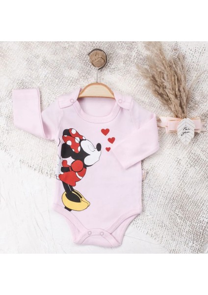 Kalpli Minnie Mouse Baskılı Çıtçıtlı Bebek Zıbın