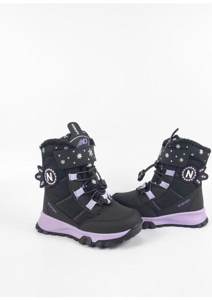 Çocuk Kız Siyah - Mor Su Geçirmez Içi Yünlü Bantlı Bot modelleri