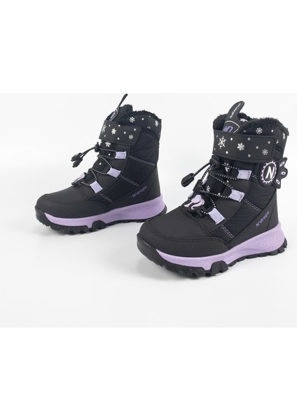 Çocuk Kız Siyah - Mor Su Geçirmez Içi Yünlü Bantlı Bot fırsatları