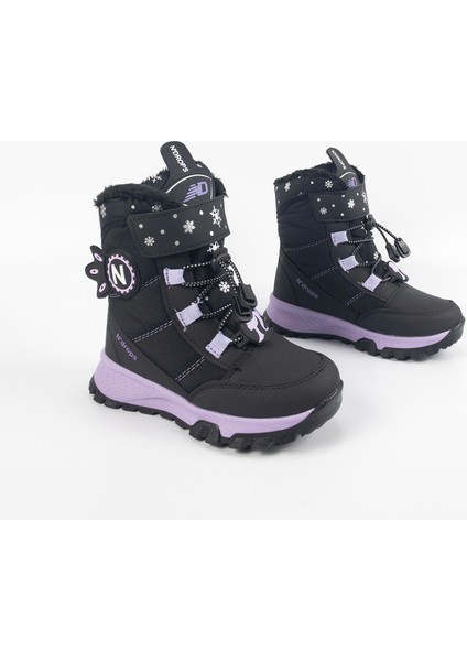 Çocuk Kız Siyah - Mor Su Geçirmez Içi Yünlü Bantlı Bot indirimleri