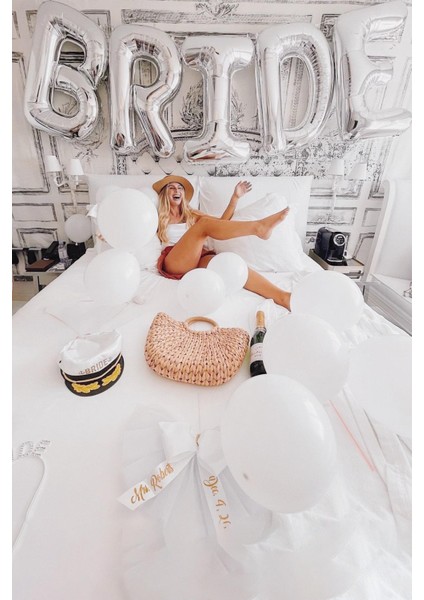 Gümüş Bride Balon Seti Dev Folyo Balon Seti Bekarlığa Veda Bride To Be Partisi Balonları 100CM modelleri