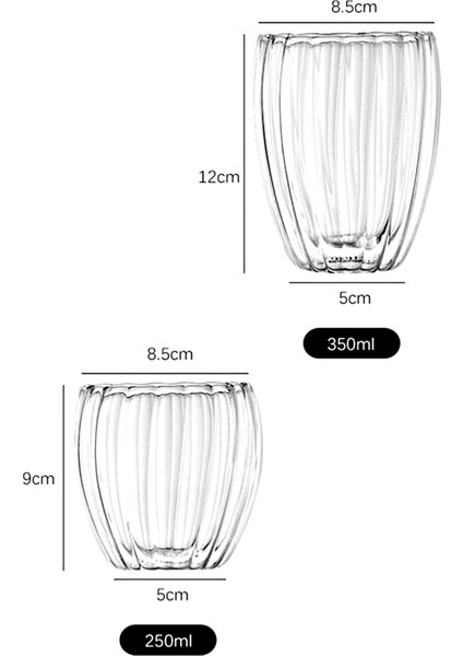 Tilbe Home 2'li Çift Cidarlı Burgulu Kristal Cam Bardağı Çay Süt Kahve Kupası Sıcak & Soğuk Retro Bardak Seti