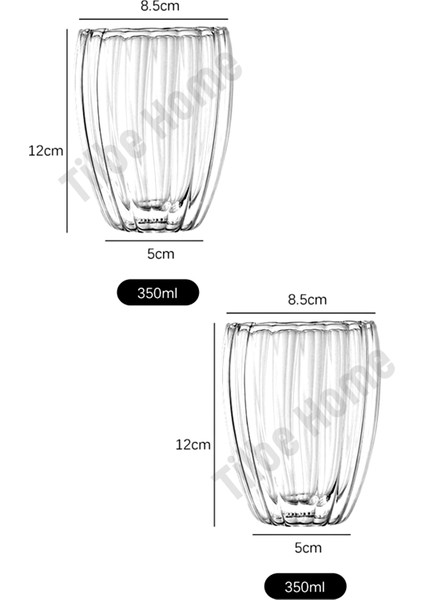 Tilbe Home 2'li Çift Cidarlı Burgulu Kristal Cam Bardağı Çay Süt Kahve Kupası Sıcak & Soğuk Içecek Bardak Seti